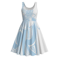 Polynesian Tribal Plumeria Lotu Tamaiti Midi Dress Pastel Sky Blue - Polynesian Pride