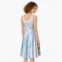 Polynesian Tribal Plumeria Lotu Tamaiti Midi Dress Pastel Sky Blue - Polynesian Pride