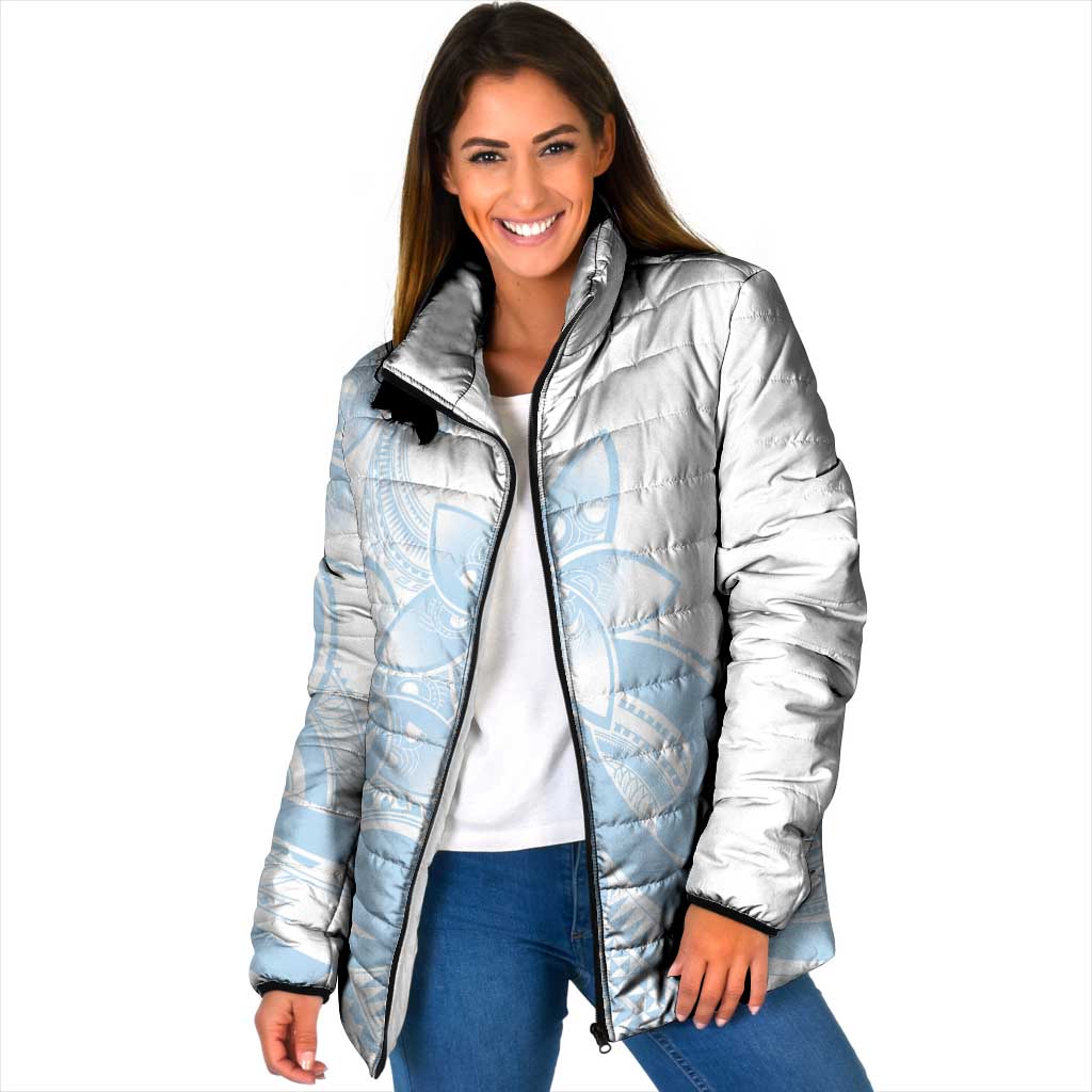 Polynesian Tribal Plumeria Lotu Tamaiti Padded Jacket Pastel Sky Blue - Polynesian Pride