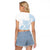 Polynesian Tribal Plumeria Lotu Tamaiti Raglan Cropped T Shirt Pastel Sky Blue - Polynesian Pride