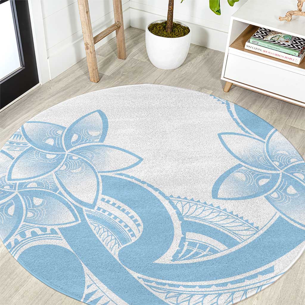 Polynesian Tribal Plumeria Lotu Tamaiti Round Carpet Pastel Sky Blue LT9 Blue - Polynesian Pride