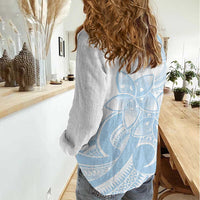 Polynesian Tribal Plumeria Lotu Tamaiti Women Casual Shirt Pastel Sky Blue LT9 - Polynesian Pride