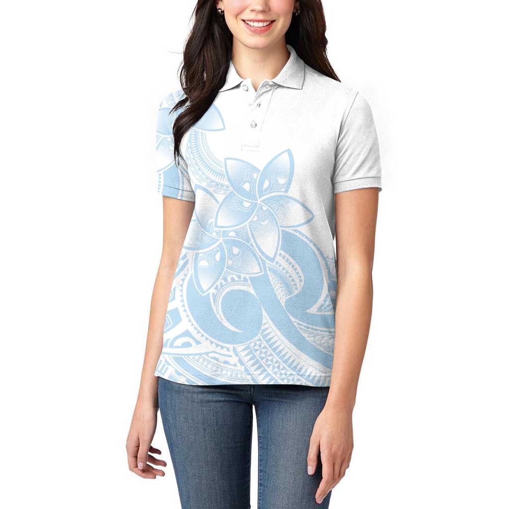 Polynesian Tribal Plumeria Lotu Tamaiti Women Polo Shirt Pastel Sky Blue LT9 - Polynesian Pride