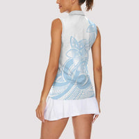 Polynesian Tribal Plumeria Lotu Tamaiti Women Sleeveless Polo Shirt Pastel Sky Blue LT9 - Polynesian Pride