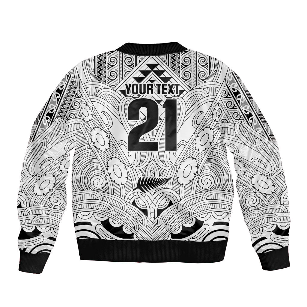2026 Autumn Rugby Nations New Zealand Custom Bomber Jacket White Kowhaiwhai Maori Tribal Taniko Motif LT9 - Polynesian Pride