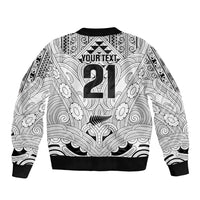 2026 Autumn Rugby Nations New Zealand Custom Bomber Jacket White Kowhaiwhai Maori Tribal Taniko Motif LT9 - Polynesian Pride