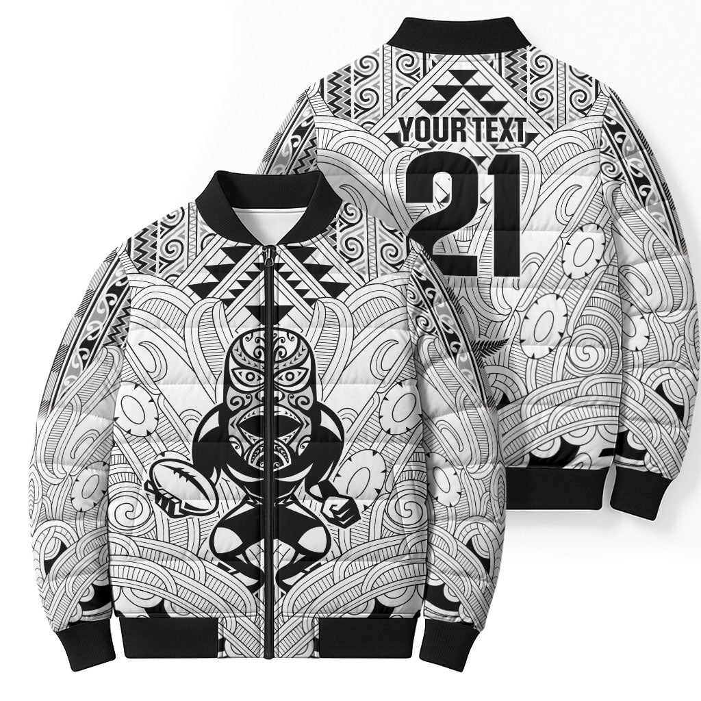2026 Autumn Rugby Nations New Zealand Custom Bomber Puffer Jacket White Kowhaiwhai Maori Tribal Taniko Motif LT9 - Polynesian Pride