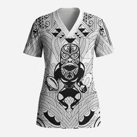 2026 Autumn Rugby Nations New Zealand Custom Scrub Top White Kowhaiwhai Maori Tribal Taniko Motif LT9 Adult White - Polynesian Pride