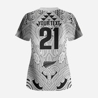 2026 Autumn Rugby Nations New Zealand Custom Scrub Top White Kowhaiwhai Maori Tribal Taniko Motif LT9 - Polynesian Pride