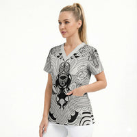 2026 Autumn Rugby Nations New Zealand Custom Scrub Top White Kowhaiwhai Maori Tribal Taniko Motif LT9 - Polynesian Pride