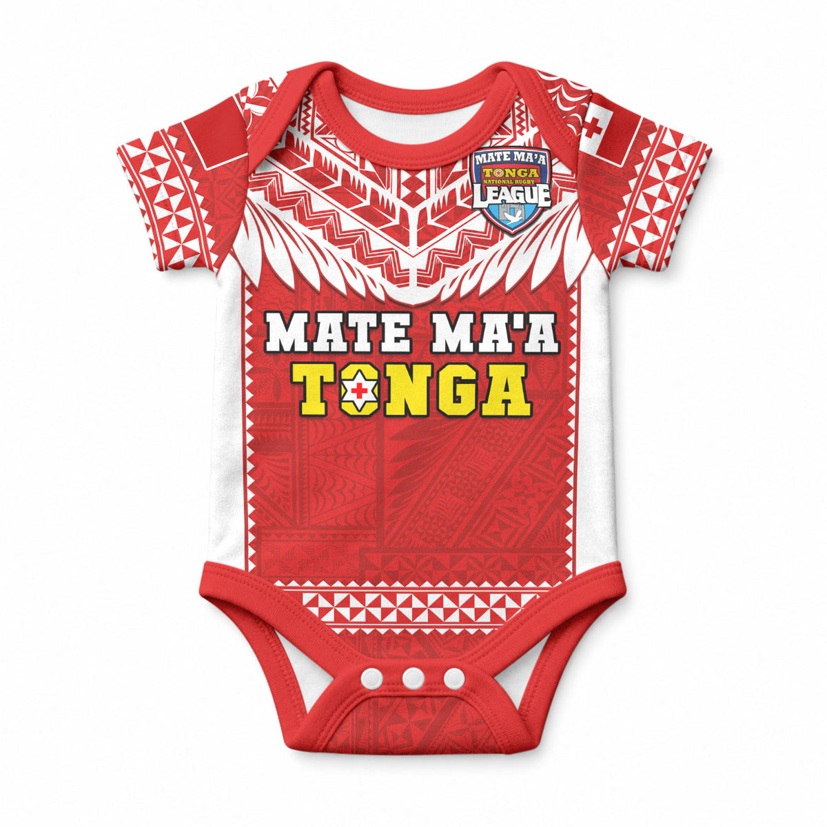 Tonga Rugby Baby Onesie Mate Maa Tonga Pacific Ngatu White LT14 Red - Polynesian Pride