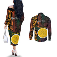 Personalised Shefa Day Couples Matching Off The Shoulder Long Sleeve Dress and Long Sleeve Button Shirt Happy June 18 Vanuatu Province