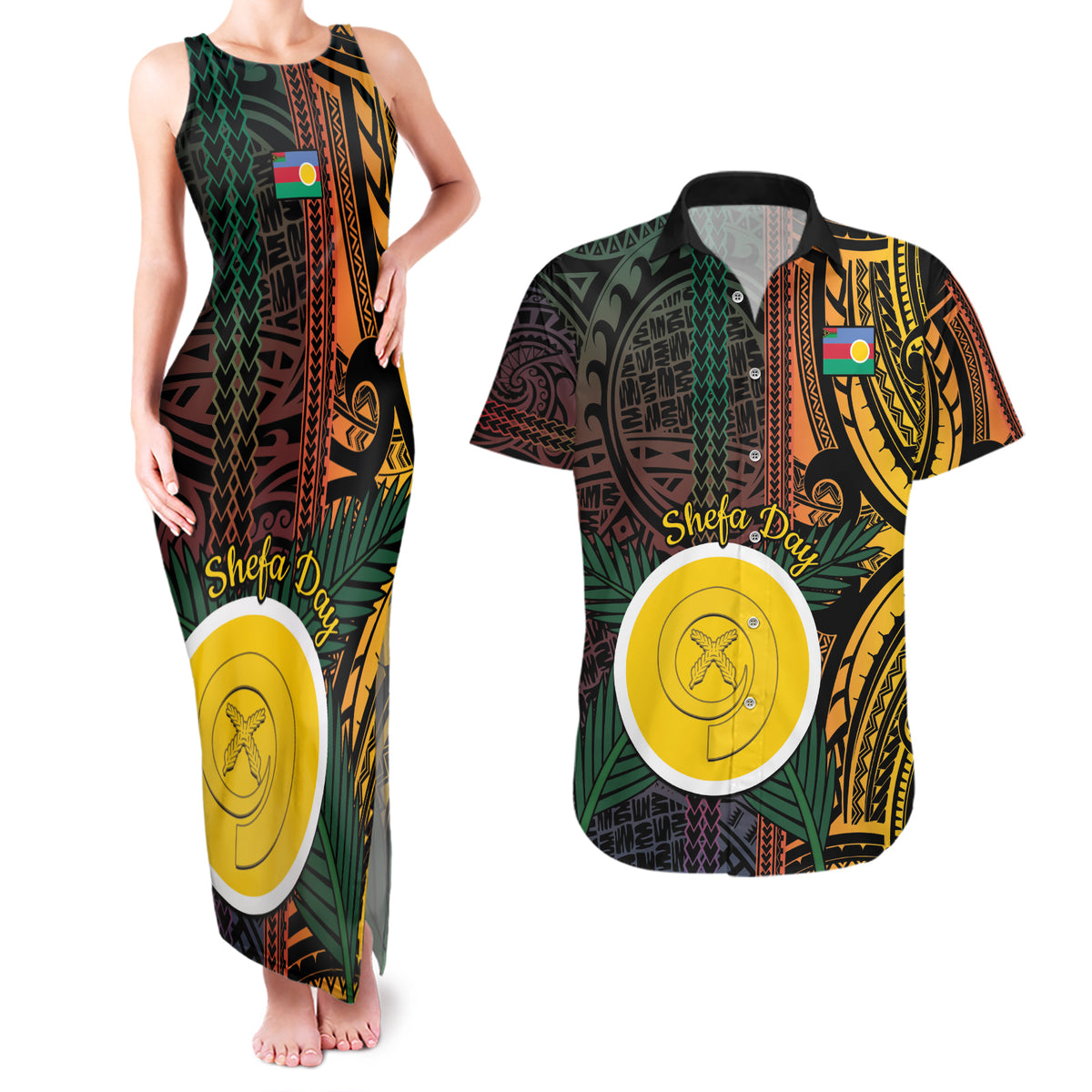 Personalised Shefa Day Couples Matching Tank Maxi Dress and Hawaiian Shirt Happy June 18 Vanuatu Province