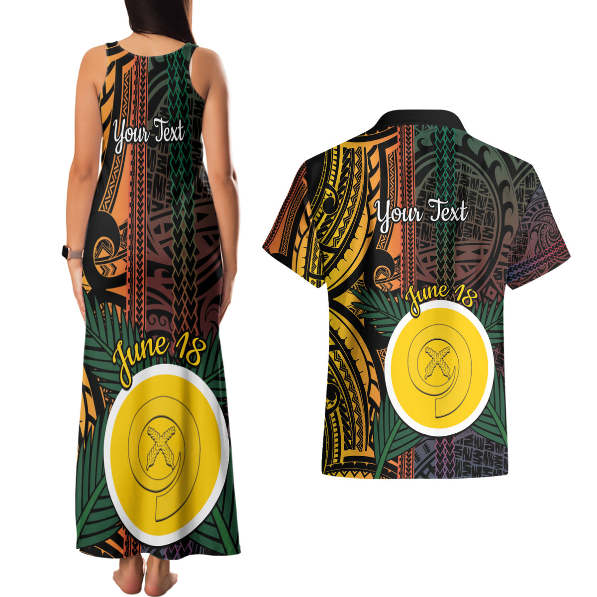 Personalised Shefa Day Couples Matching Tank Maxi Dress and Hawaiian Shirt Happy June 18 Vanuatu Province