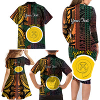 Personalised Shefa Day Family Matching Long Sleeve Bodycon Dress and Hawaiian Shirt Happy June 18 Vanuatu Province
