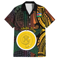 Personalised Shefa Day Family Matching Off Shoulder Short Dress and Hawaiian Shirt Happy June 18 Vanuatu Province LT14 Dad's Shirt - Short Sleeve Black - Polynesian Pride