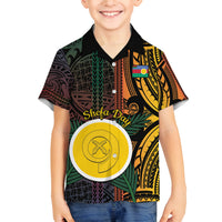 Personalised Shefa Day Family Matching Off Shoulder Short Dress and Hawaiian Shirt Happy June 18 Vanuatu Province LT14 Son's Shirt Black - Polynesian Pride