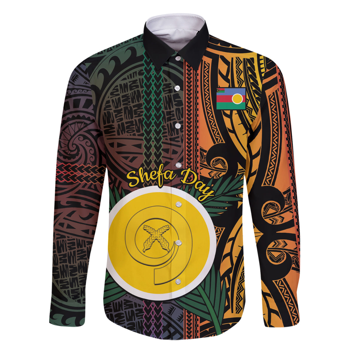 Personalised Shefa Day Family Matching Tank Maxi Dress and Hawaiian Shirt Happy June 18 Vanuatu Province LT14 Dad's Shirt - Long Sleeve Black - Polynesian Pride