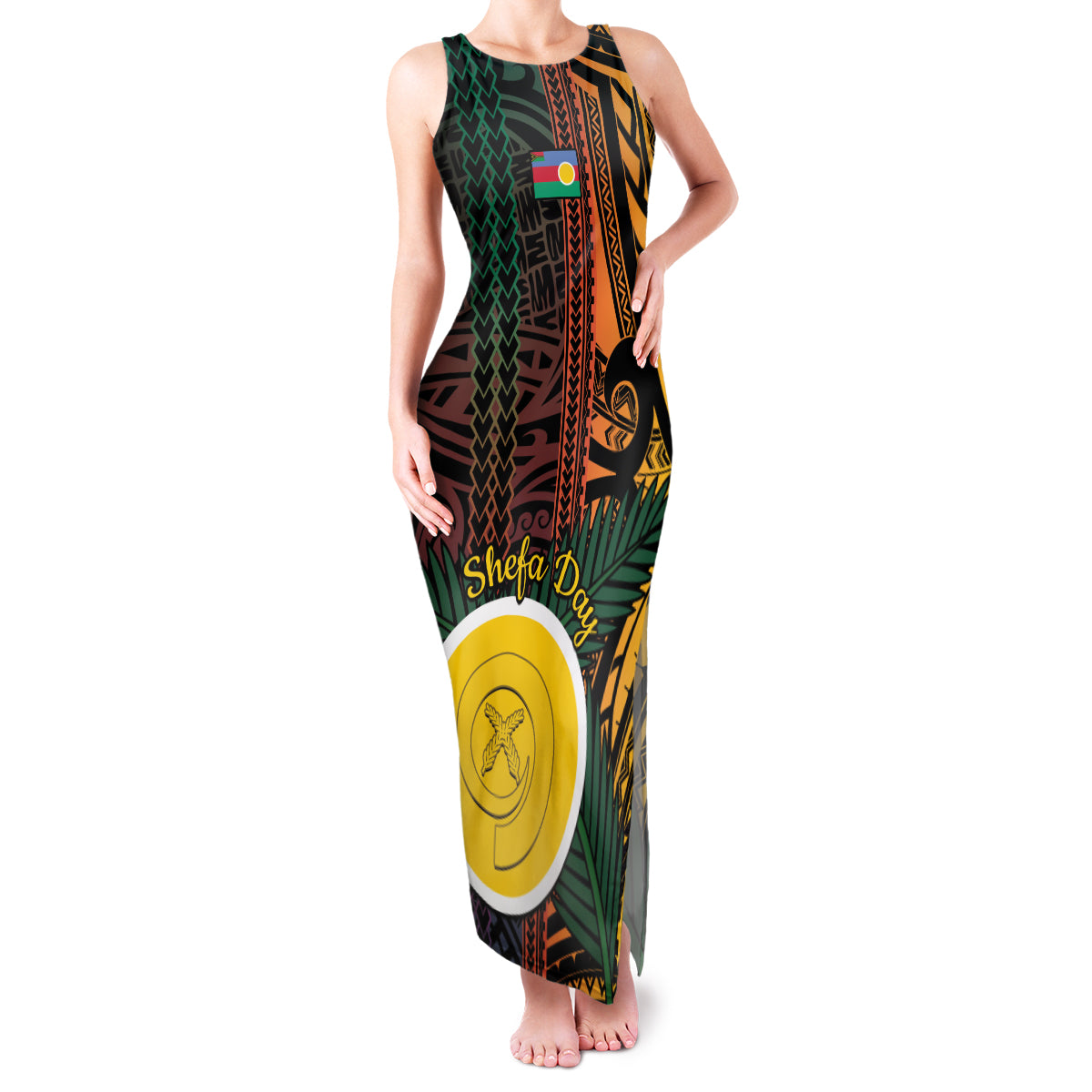 Personalised Shefa Day Family Matching Tank Maxi Dress and Hawaiian Shirt Happy June 18 Vanuatu Province LT14 Mom's Dress Black - Polynesian Pride