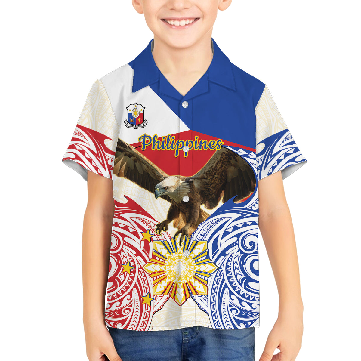 Philippines Independence Day Family Matching Off The Shoulder Long Sleeve Dress and Hawaiian Shirt Pilipinas Eagle 126th Anniversary
