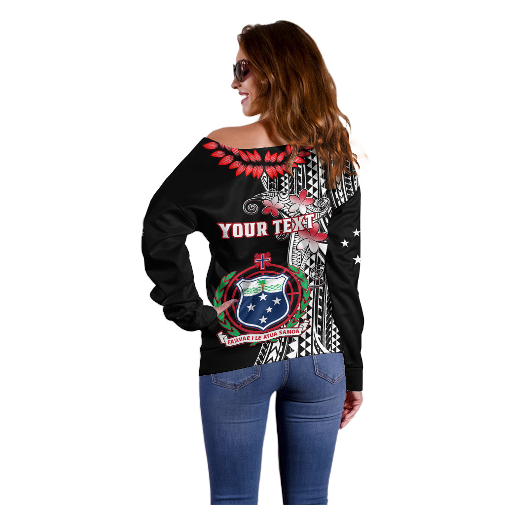 Personalised Samoa Off Shoulder Sweater Ula Fala Mix Samoan Tribal Black Version LT14 - Polynesian Pride