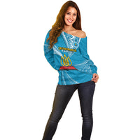 Personalised Tonga Lavengamalie College Off Shoulder Sweater Tongan Ngatu Pattern LT14 - Polynesian Pride
