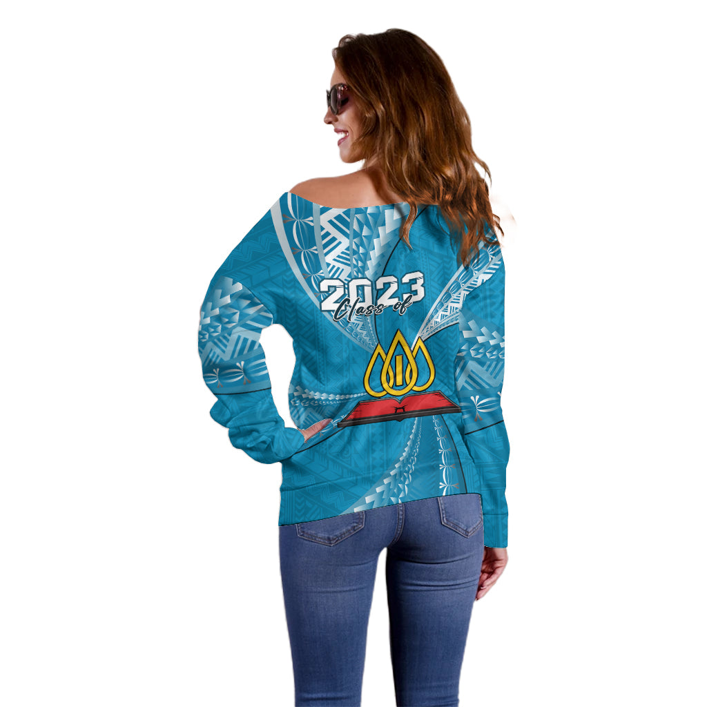 Personalised Tonga Lavengamalie College Off Shoulder Sweater Class Of Year Tongan Ngatu Pattern LT14 - Polynesian Pride