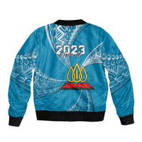 Personalised Tonga Lavengamalie College Sleeve Zip Bomber Jacket Class Of Year Tongan Ngatu Pattern LT14 - Polynesian Pride