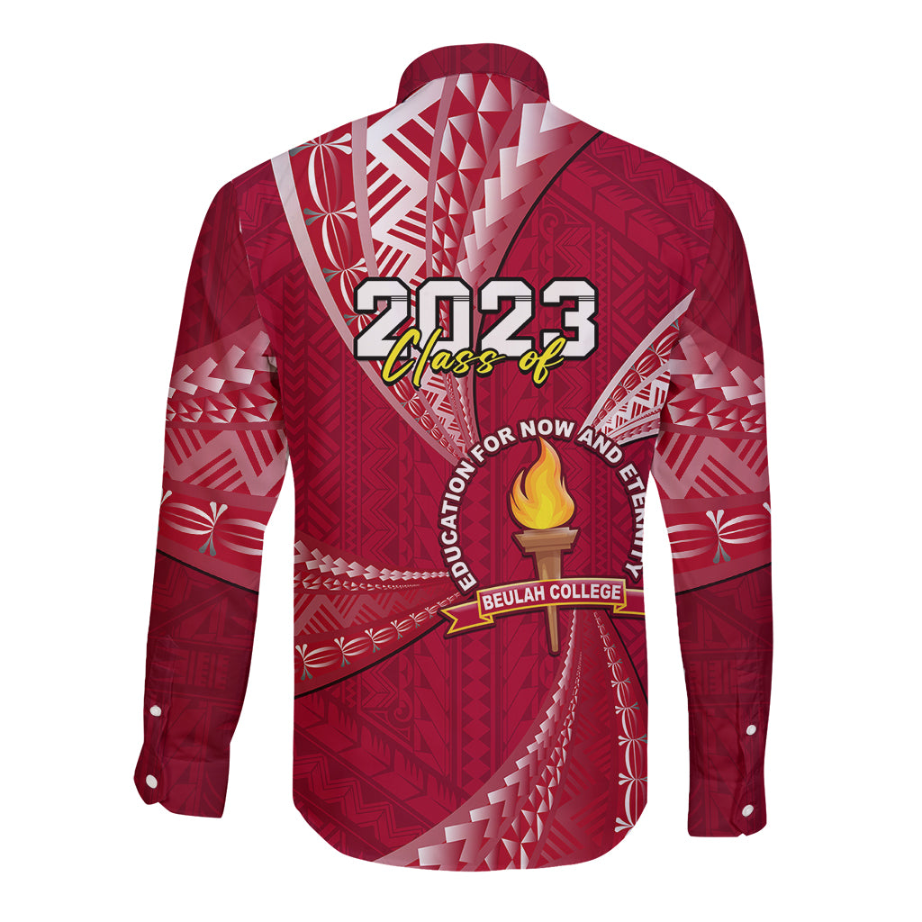 Personalised Tonga Beulah College Long Sleeve Button Shirt Class Of Year Tongan Ngatu Pattern LT14 - Polynesian Pride