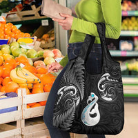 Black New Zealand Grocery Bag Aotearoa Silver Fern With Manaia Maori