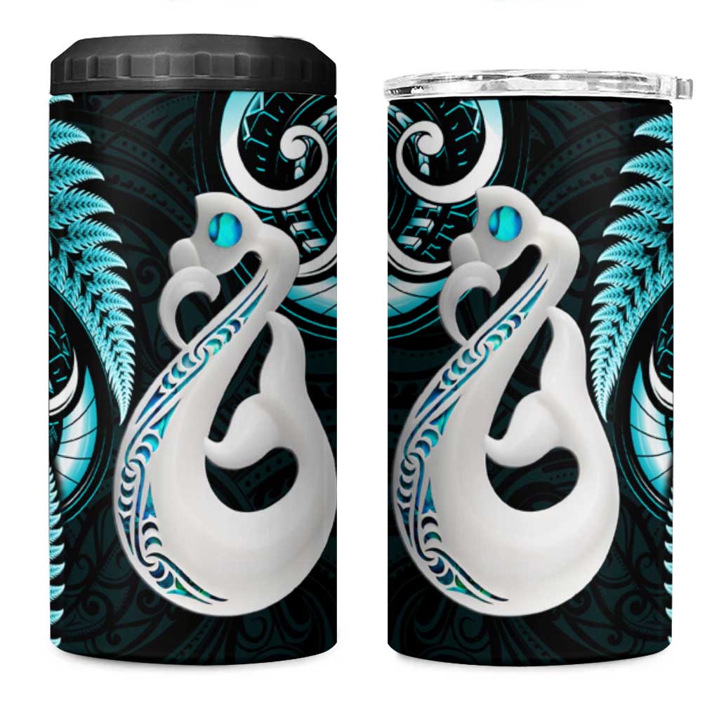 New Zealand 4 in 1 Can Cooler Tumbler Aotearoa Silver Fern With Manaia Maori Unique Turquoise LT14 One Size: 16 oz Turquoise - Polynesian Pride
