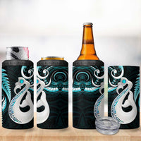 New Zealand 4 in 1 Can Cooler Tumbler Aotearoa Silver Fern With Manaia Maori Unique Turquoise LT14 - Polynesian Pride