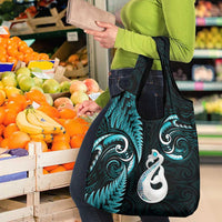 Turquoise New Zealand Grocery Bag Aotearoa Silver Fern With Manaia Maori