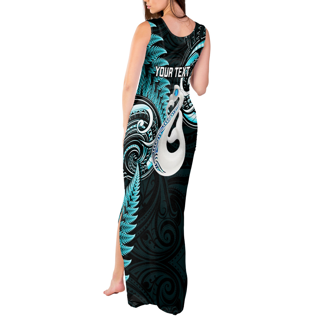 Personalised New Zealand Tank Maxi Dress Aotearoa Silver Fern With Manaia Maori Unique Turquoise LT14 - Polynesian Pride