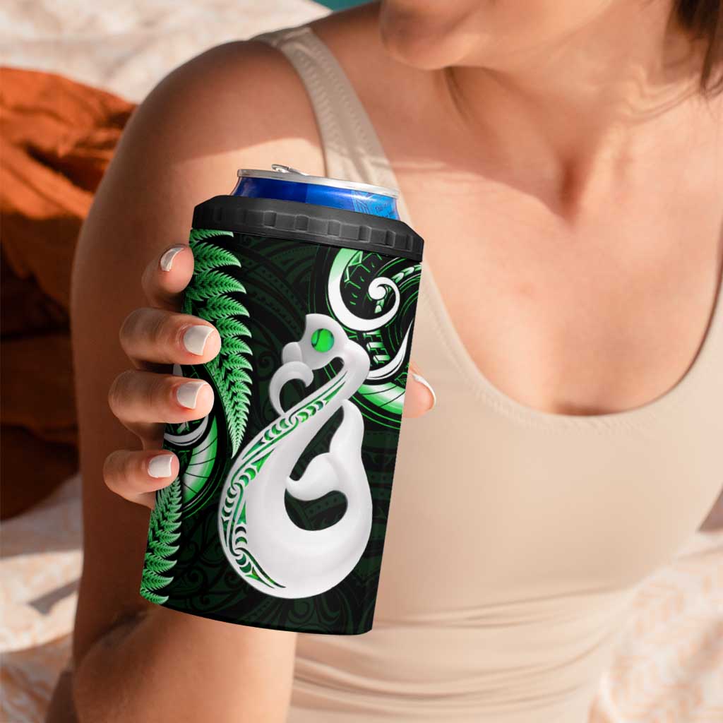 New Zealand 4 in 1 Can Cooler Tumbler Aotearoa Silver Fern With Manaia Maori Unique Green LT14 - Polynesian Pride