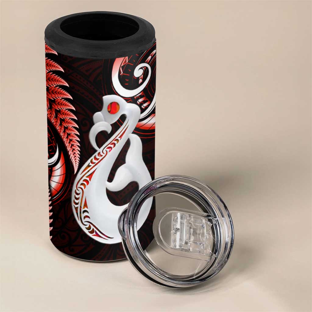 New Zealand 4 in 1 Can Cooler Tumbler Aotearoa Silver Fern With Manaia Maori Unique Red LT14 - Polynesian Pride
