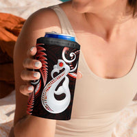 New Zealand 4 in 1 Can Cooler Tumbler Aotearoa Silver Fern With Manaia Maori Unique Red LT14 - Polynesian Pride