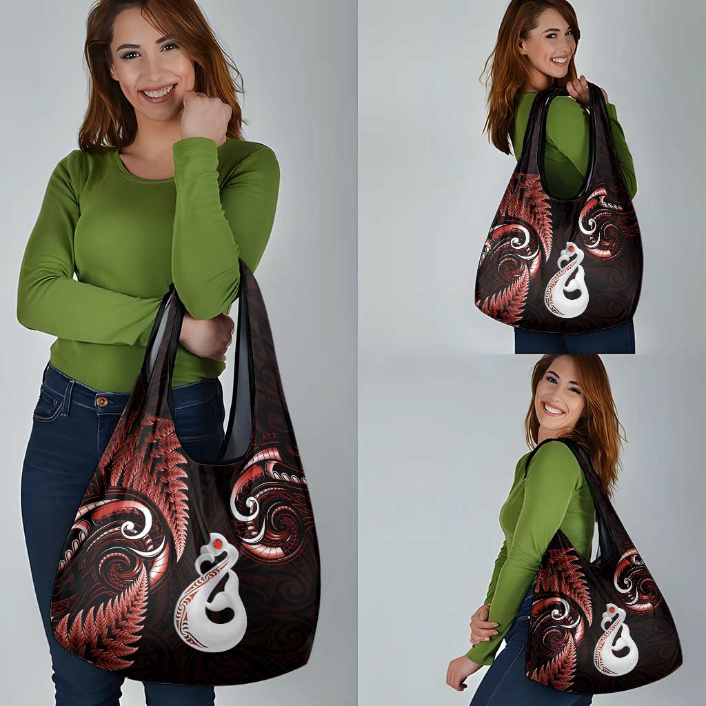 Red New Zealand Grocery Bag Aotearoa Silver Fern With Manaia Maori