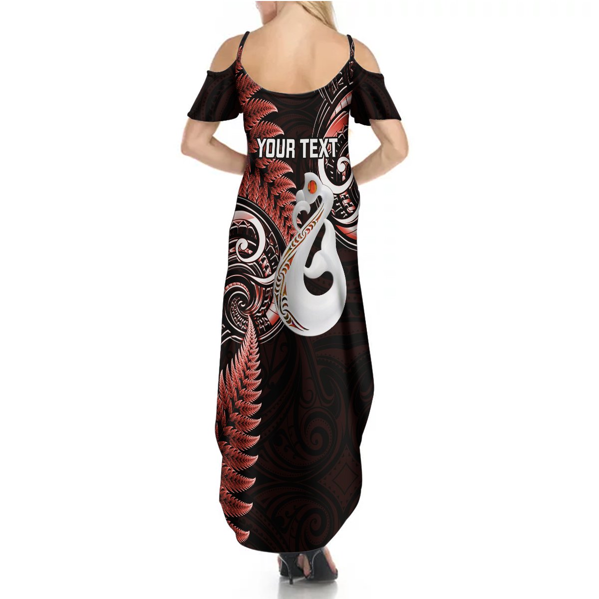 Personalised New Zealand Summer Maxi Dress Aotearoa Silver Fern With Manaia Maori Unique Red LT14 - Polynesian Pride