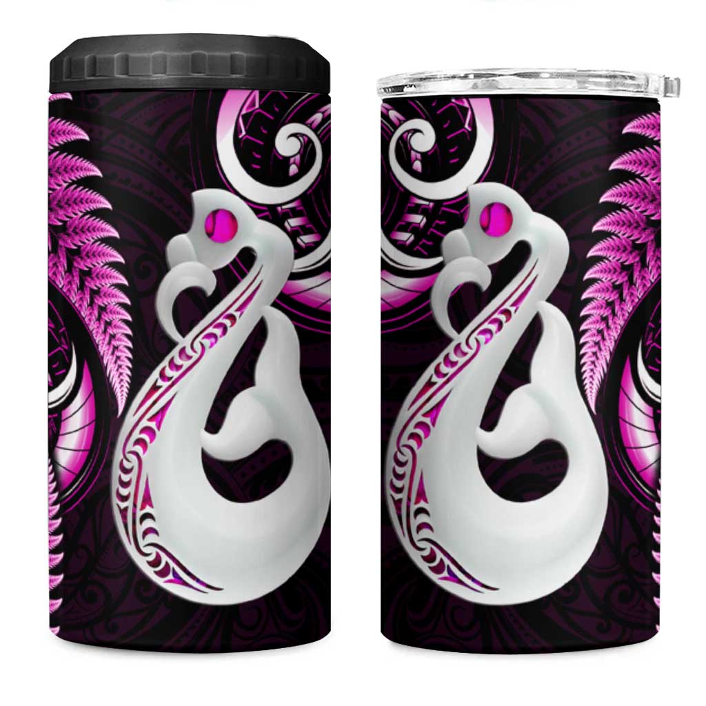 New Zealand 4 in 1 Can Cooler Tumbler Aotearoa Silver Fern With Manaia Maori Unique Pink LT14 One Size: 16 oz Pink - Polynesian Pride