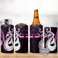 New Zealand 4 in 1 Can Cooler Tumbler Aotearoa Silver Fern With Manaia Maori Unique Pink LT14 - Polynesian Pride