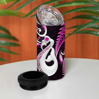 New Zealand 4 in 1 Can Cooler Tumbler Aotearoa Silver Fern With Manaia Maori Unique Pink LT14 - Polynesian Pride