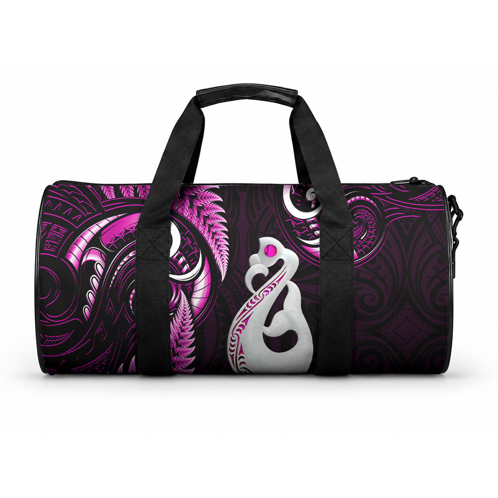 New Zealand Duffle Bag Aotearoa Silver Fern With Manaia Maori Unique Pink