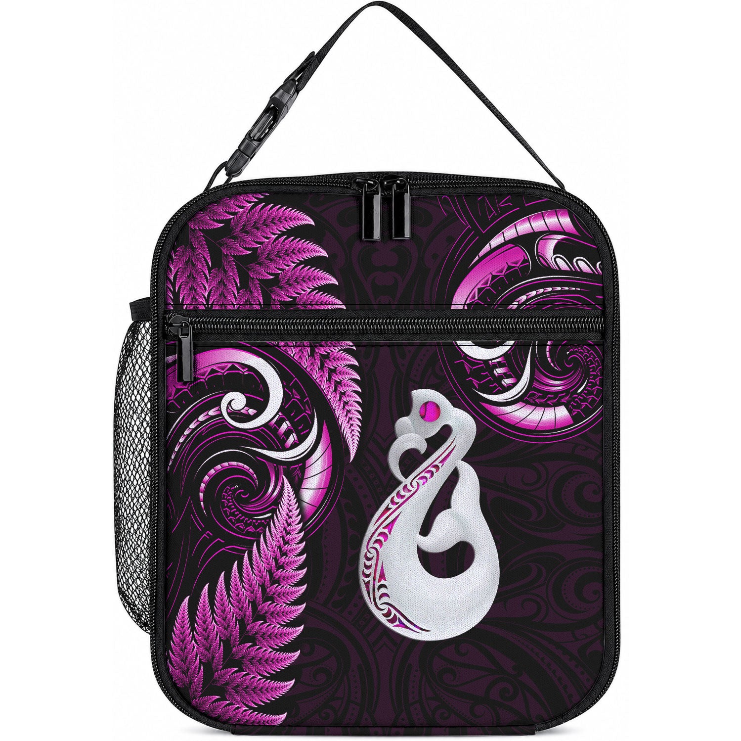New Zealand Lunch Bag Aotearoa Silver Fern With Manaia Maori Unique Pink LT14 10.2 × 8.3 × 4.3 inch Pink - Polynesian Pride
