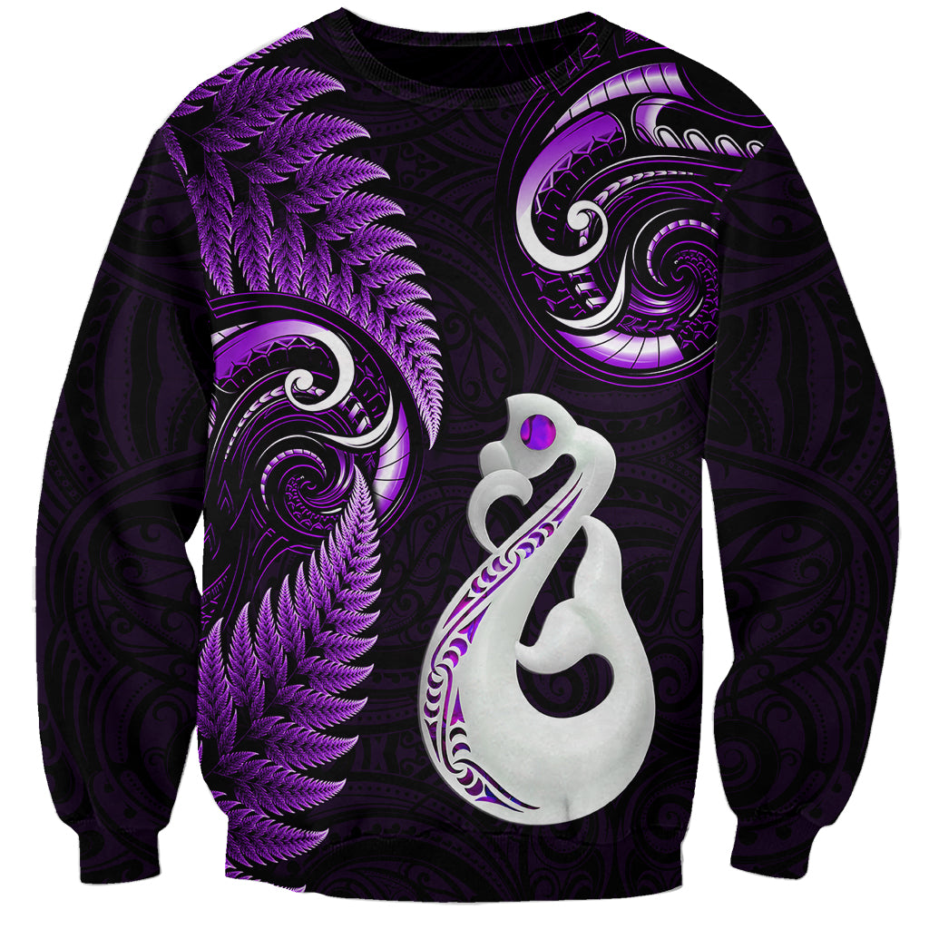 Personalised New Zealand Sweatshirt Aotearoa Silver Fern With Manaia Maori Unique Purple LT14 Unisex Purple - Polynesian Pride