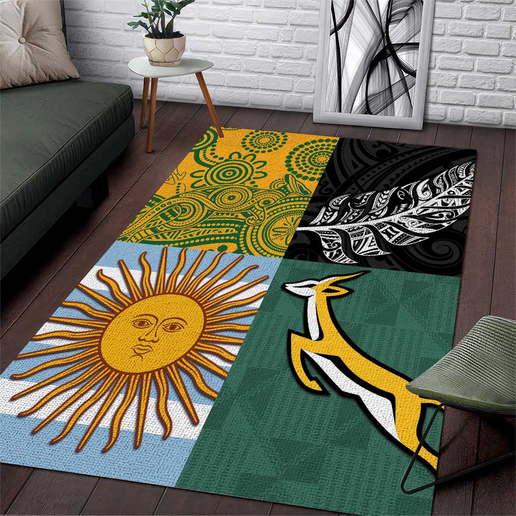 Rugby 2025 Championship Area Rug Combination of Southern Hemisphere Countries LT14 Black - Polynesian Pride