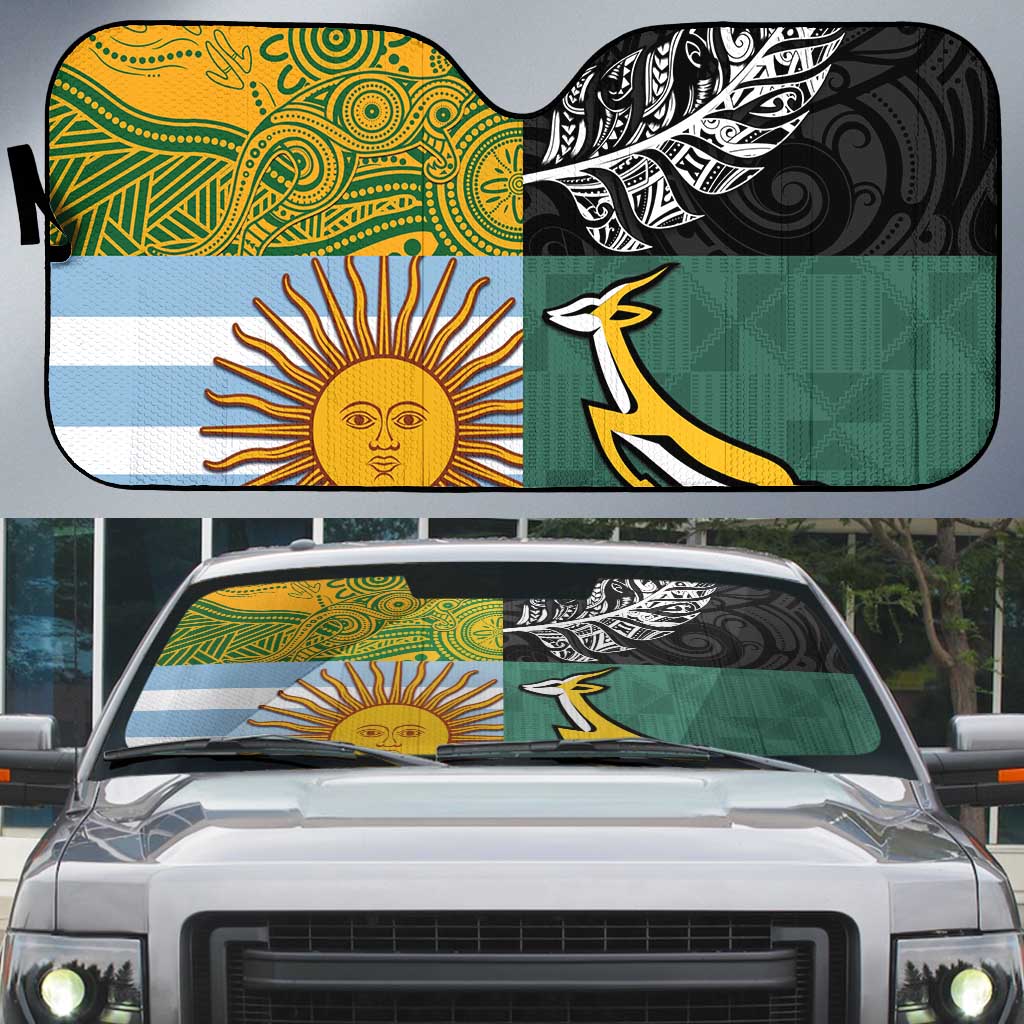 Rugby 2025 Championship Auto Sun Shade Combination of Southern Hemisphere Countries LT14 Black - Polynesian Pride