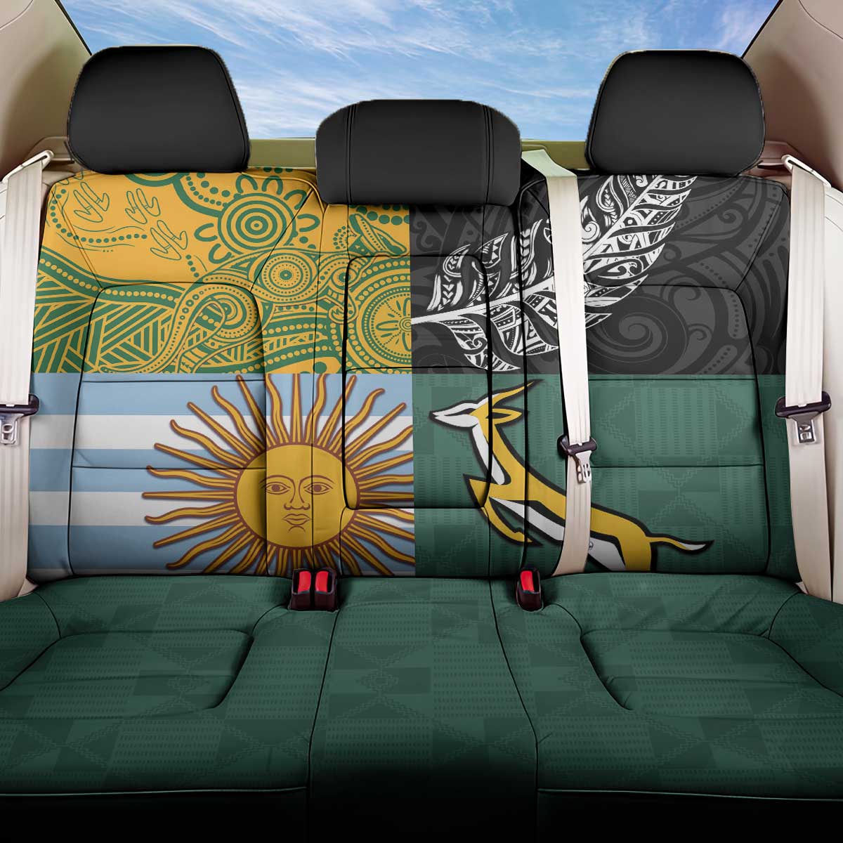 Rugby 2025 Championship Back Car Seat Cover Combination of Southern Hemisphere Countries LT14 One Size Black - Polynesian Pride