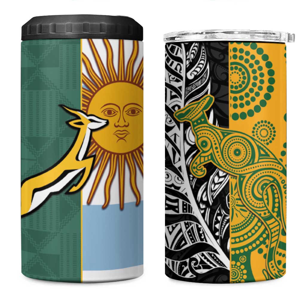 Rugby 2025 Championship 4 in 1 Can Cooler Tumbler Combination of Southern Hemisphere Countries LT14 One Size: 16 oz Black - Polynesian Pride