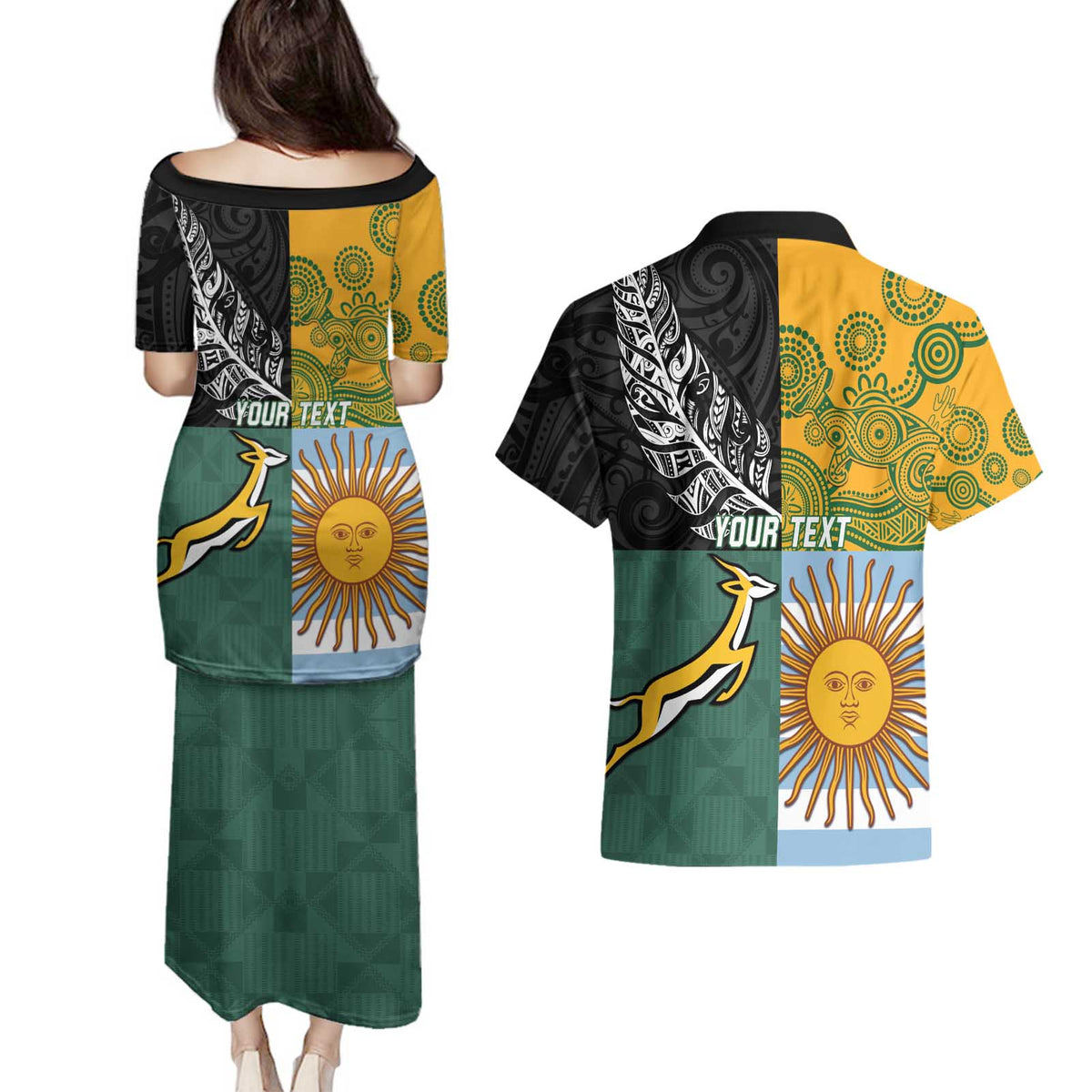 Personalised Rugby 2025 Championship Couples Matching Puletasi and Hawaiian Shirt Combination of Southern Hemisphere Countries - Polynesian Pride